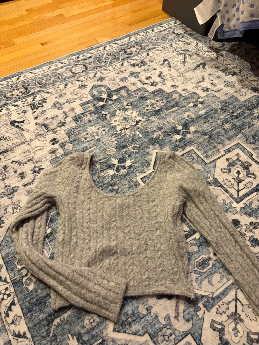 American Eagle Outfitters Light Gray Cable Scoop-Neck Sweater